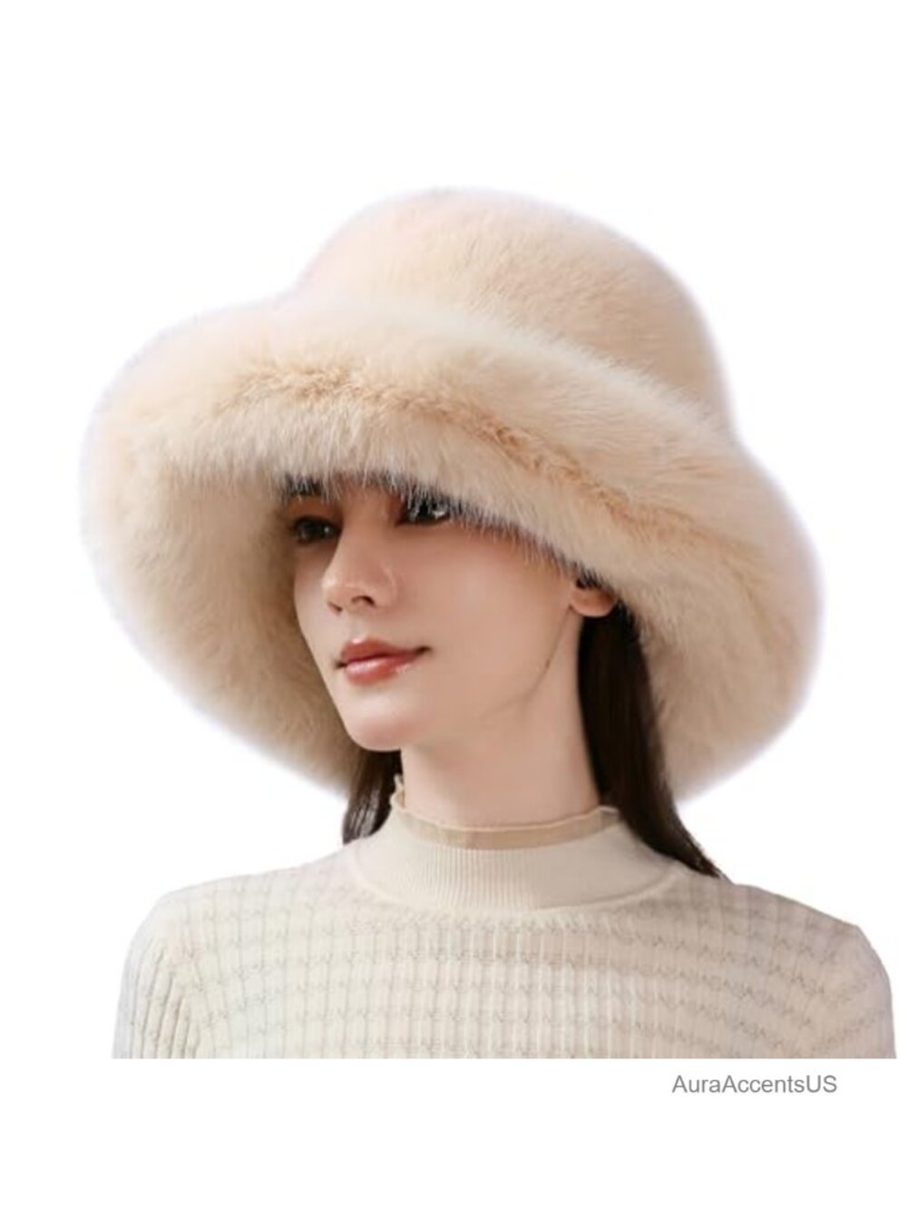 Faux Fur Bucket Hat Oversized Brim Winter Hat